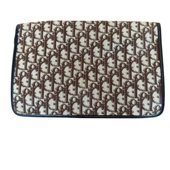 Vintage 70s Christian Dior Clutch Flap Bag Envelope Trotter Brown Logo Monogram - Picture 3 of 15